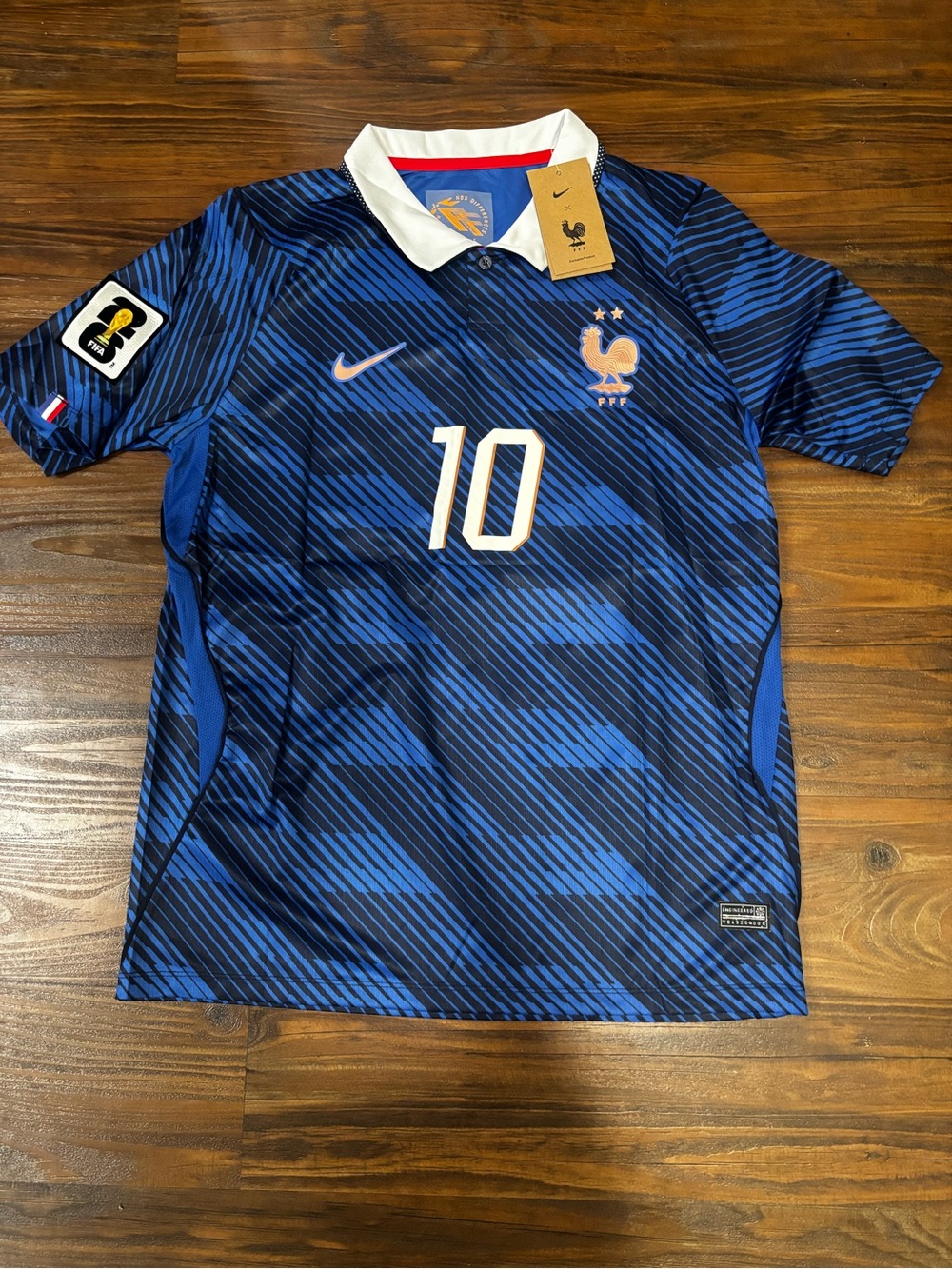 Nike France Men's Soccer Jersey - Blue with White Collar